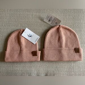 Blush Pink Cotton Knit Beanie Set